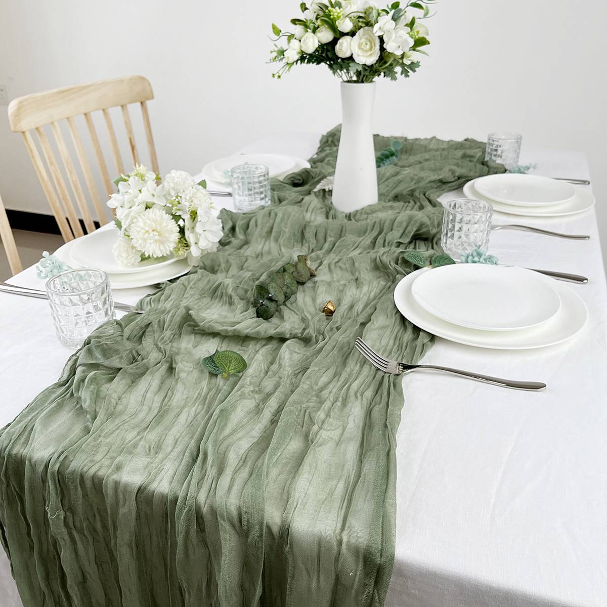 Linen Table Runner - Camino de mesa de gasa semitransparente,