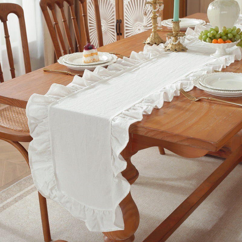 Linen Table Runner - Tablerunner Rectangular con volantes de Color
