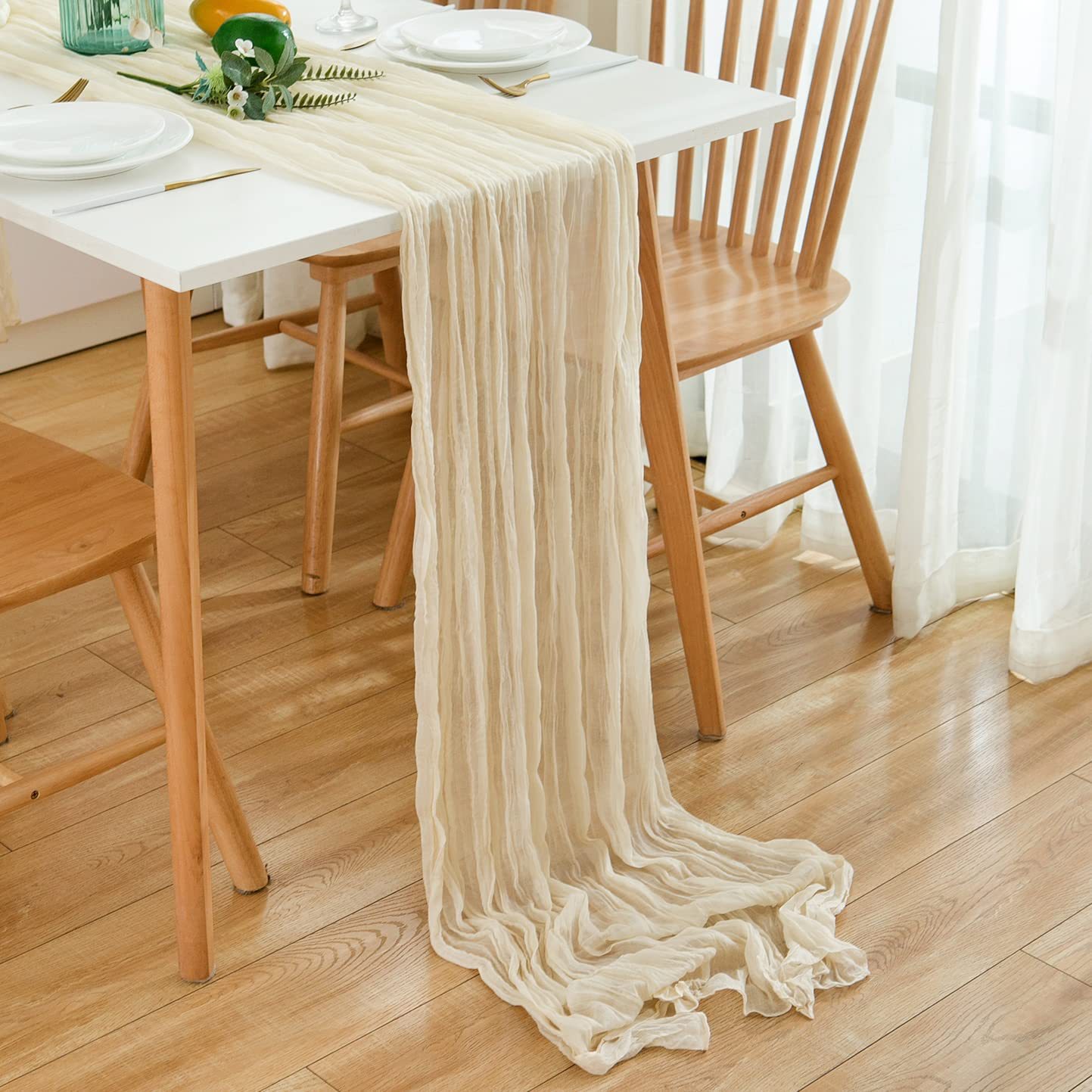 Camino de mesa de gasa arrugad - Linen Table Runner reseña y precio