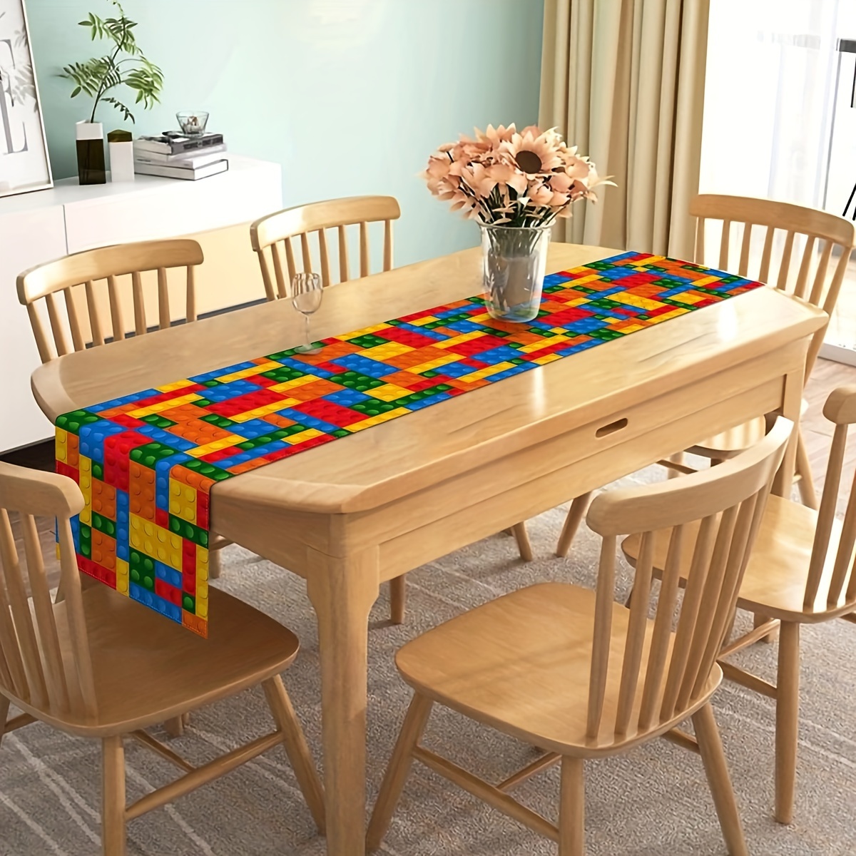 Camino de mesa de bloques de c - Linen Table Runner reseña y precio